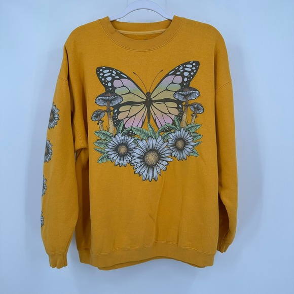 Obsessive Love Tops - Womens Goblincore Butterfly Mushroom Sweatshirt Size L Oversized Nature Lover